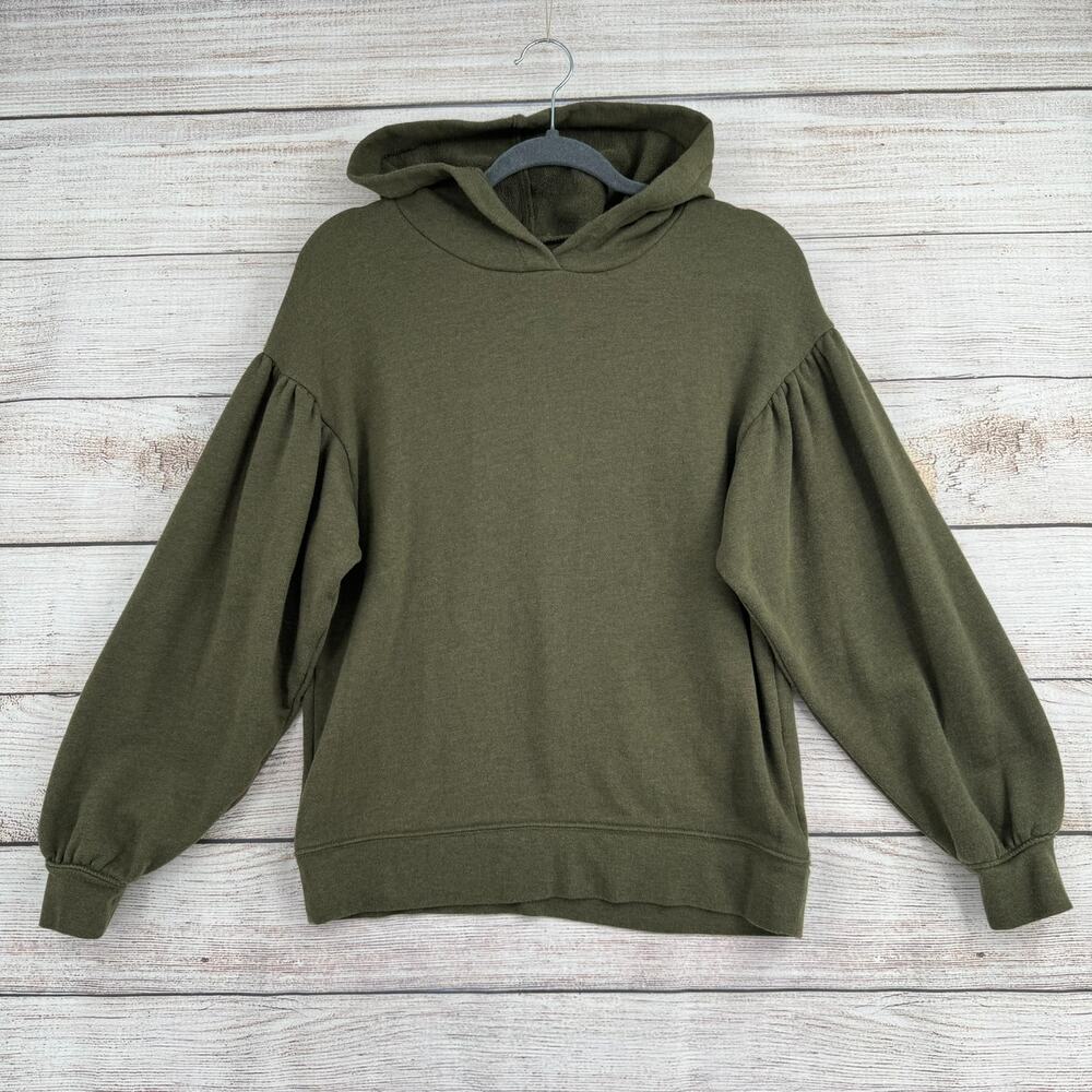 Madewell Pleat-Sleeve Shrunken Hoodie Sweatshirt Womens Small Green